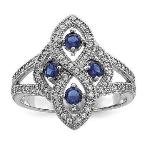 Ladies passionate red rings -Sterling Silver Simulated Blue Sapphire & CZ Brilliant Embers Ring