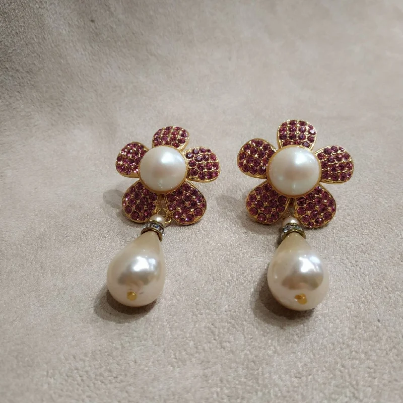 Ladies sister bond earrings -Pearl and pink Earrings by Escada