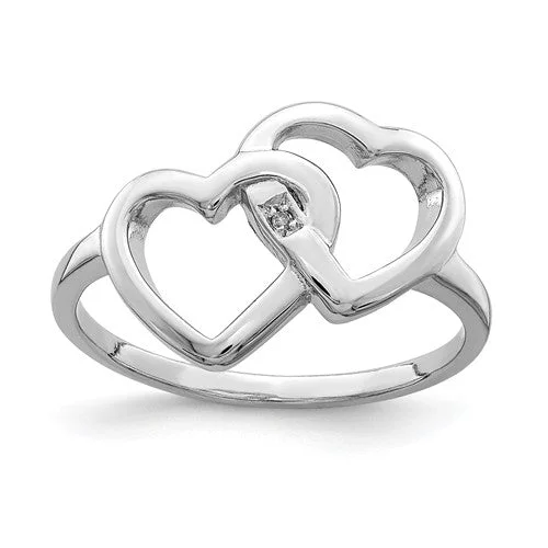 Ladies galaxy swirl rings -Sterling Silver Intertwined Heart Genuine Diamond Center Ring