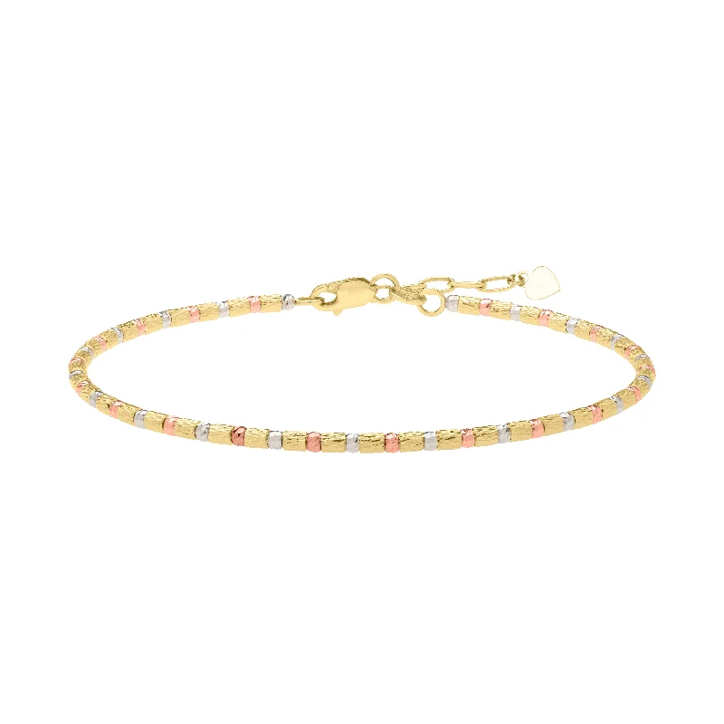 Ladies Bracelets with Wing Spark-14K Gold Tri-Color Diamond Cut Bead Bracelet