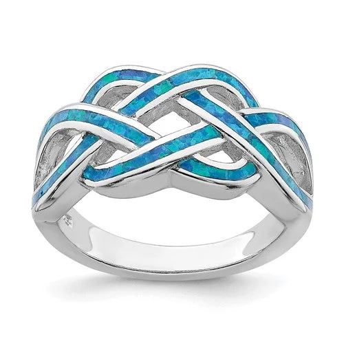 Ladies heirloom treasure rings -Sterling Silver Blue Inlay Created Opal Celtic Knot Ring