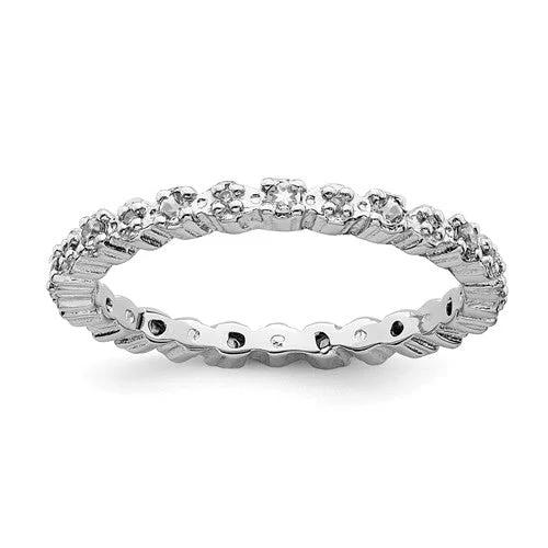 Ladies galactic flare rings -Sterling Silver Stackable Expressions White Topaz & Diamond Alternating Eternity Ring