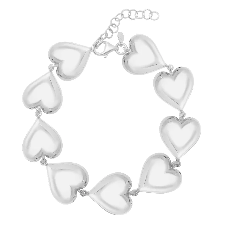 Ladies Bracelets Dark Glow-Silver Puffed Hearts Bracelet