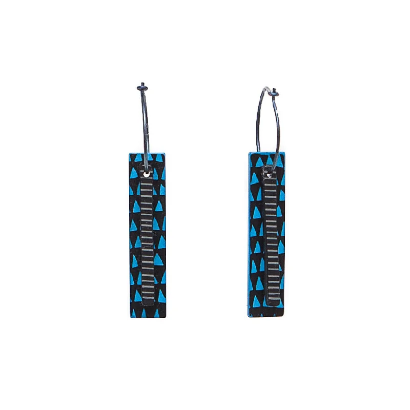 Ladies cascading drop earrings -Lene Lundberg K Form Long Black/Blue Tab Earrings