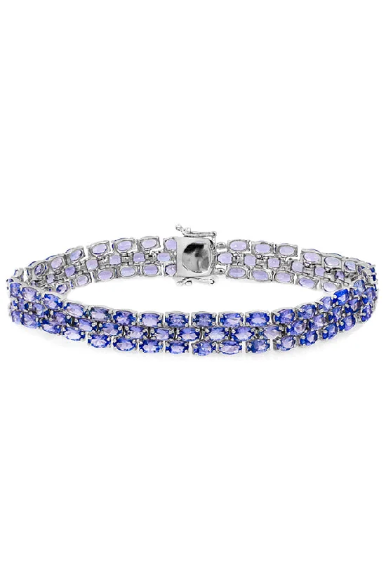 Ladies Bracelets with Leaf Glow-Sterling Silver 3-Row Tanzanite Bracelet, 22.0 TCW