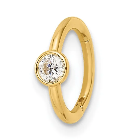 Ladies lunar whisper rings -14k Yellow Gold Bezel Set CZ Cartilage Hoop Ring