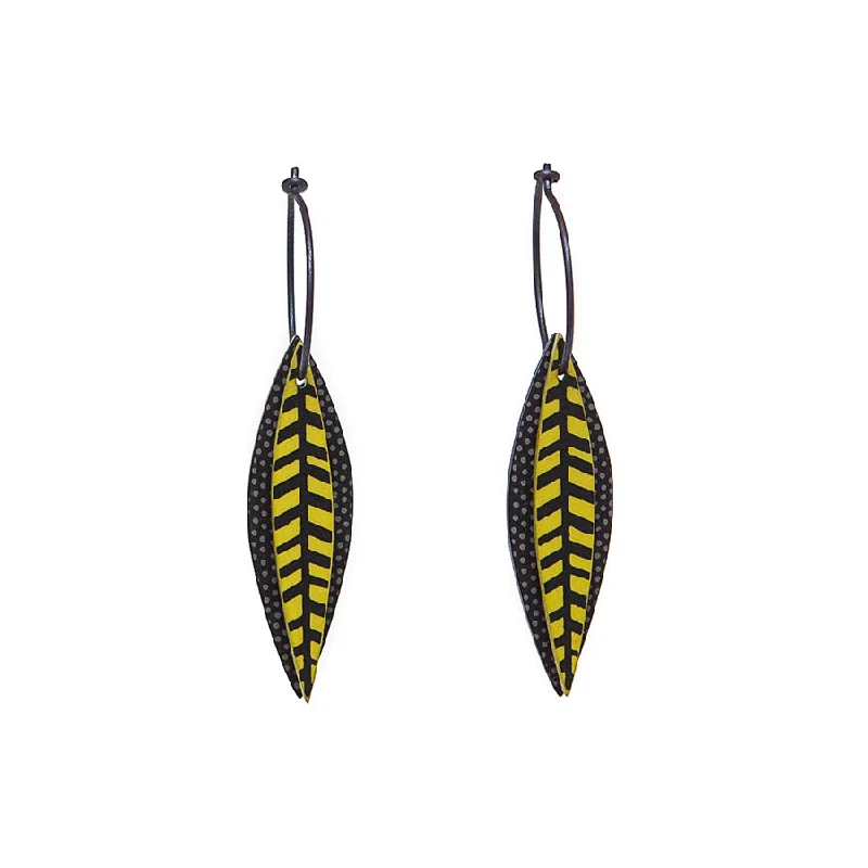 Ladies rich ruby earrings -Lene Lundberg Black/Chartreuse Veined Leaf Earrings