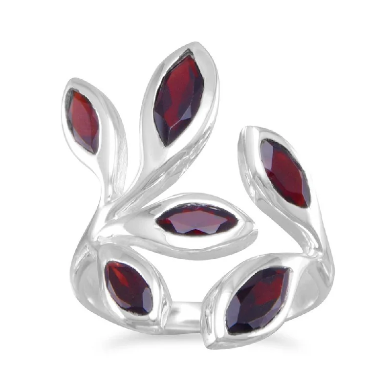 Ladies Mother’s Day charm rings -Sterling Silver Wrap Around Marquise Garnet Ring