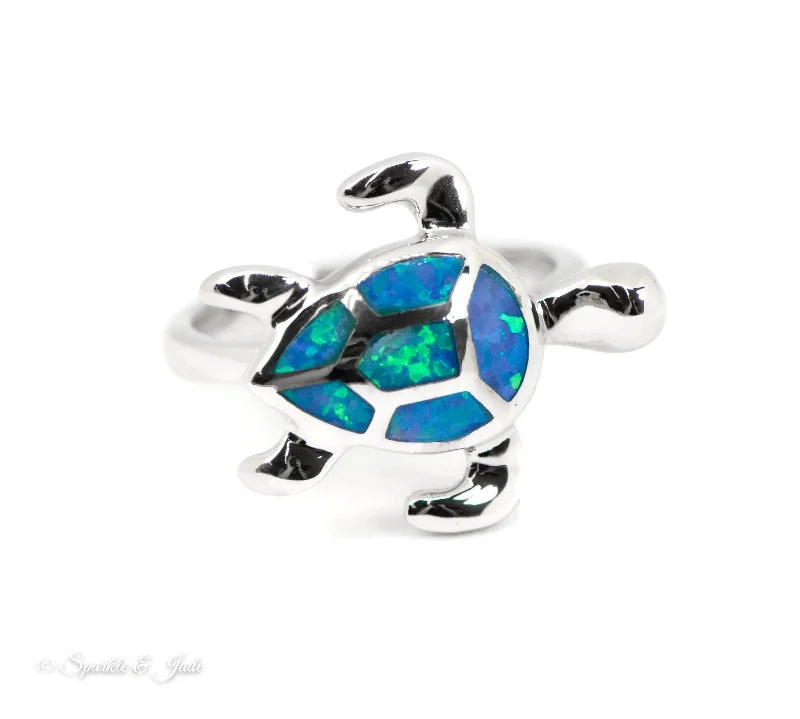 Ladies forest hush rings -Sterling Silver Alamea Hawaii Blue Opal Swimming Sea Turtle Ring