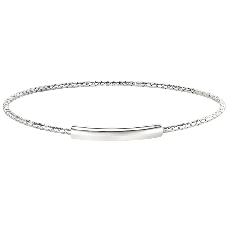 Ladies Bracelets for Bride Glow-Rhodium Finish Sterling Silver Opening Corean Cable Bangle Bracelet with High Polished Bar