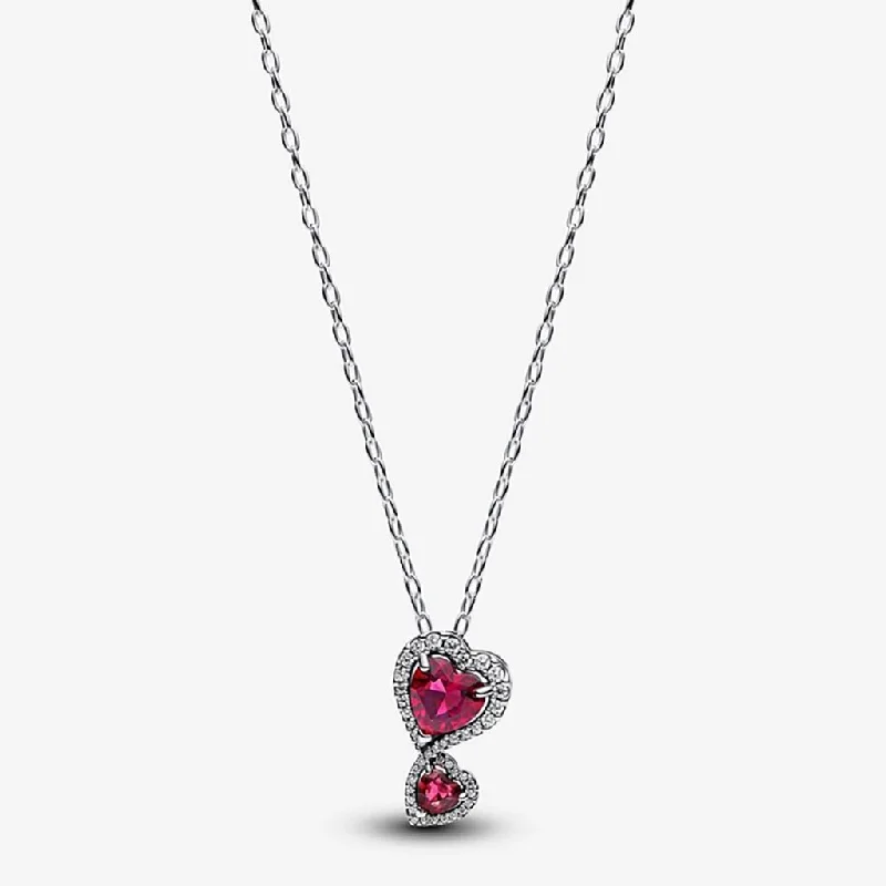 Ladies Necklaces with Custom Charm-PANDORA : Red Halo Hearts Pendant Necklace