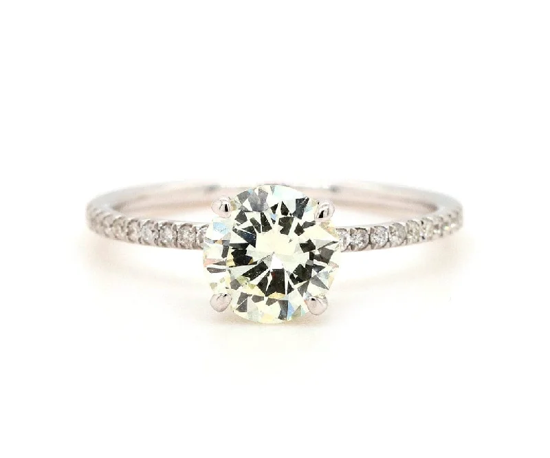 Channel shine engagement rings -1.45ctw Round Diamond Under Halo Straight Engagement Ring in 18K