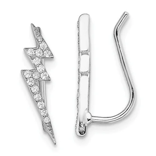 Ladies cosmic ripple earrings -Sterling Silver CZ Lightning Bolt Ear Climber Earrings