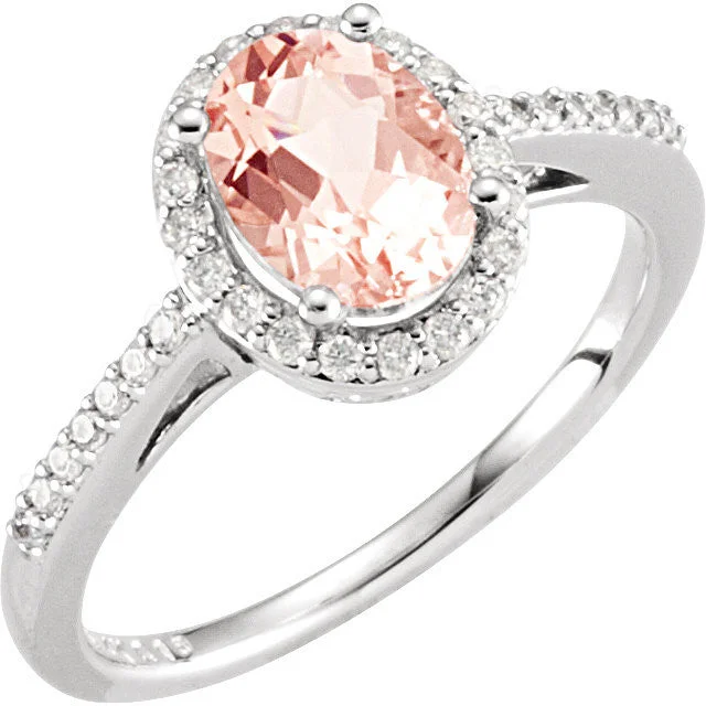 Ladies tranquil jade rings -14k White Gold Oval Morganite & 1/5 CTW Diamond Halo Ring