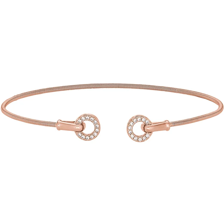 Ladies Bracelets with Lock Shine-Rose Gold Finish Sterling Silver Cable Cuff Bracelet with Simulated Diamond Open Circles