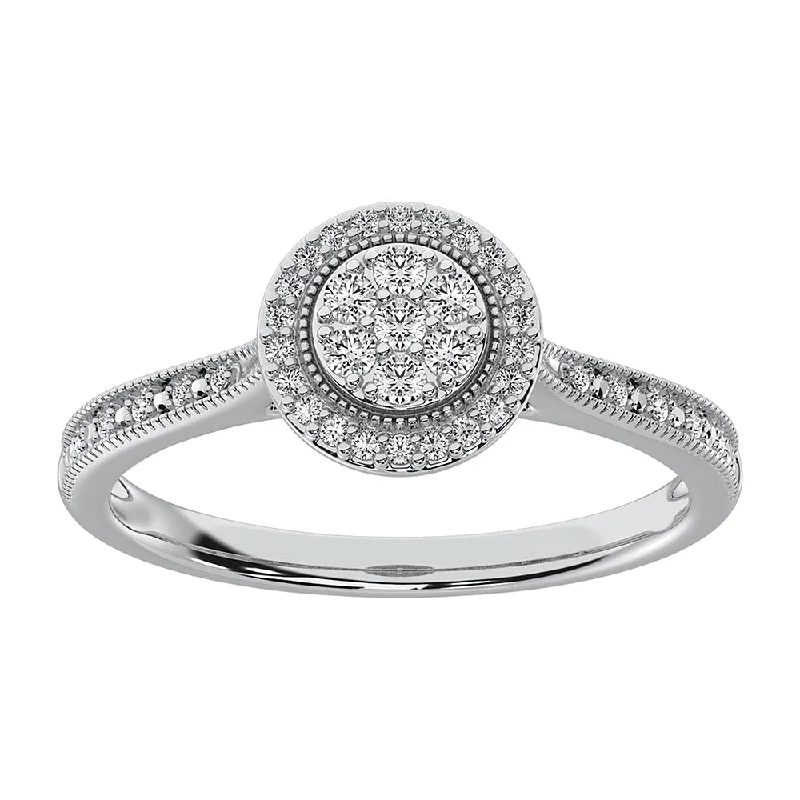 Ladies blooming floral rings -10K White Gold 1/5 CTW. Cluster Diamond Promise Ring