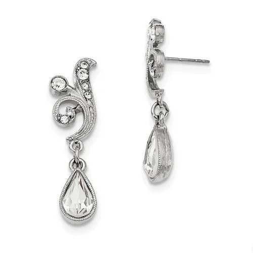 Ladies poised elegance earrings -1928 Silver-Tone Swarovski Elements Teardrop Post Dangle Earrings