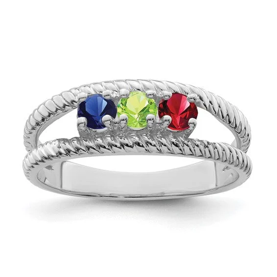 Ladies lone stone rings -Double Rope Design Mother's Family Birthstone Ring