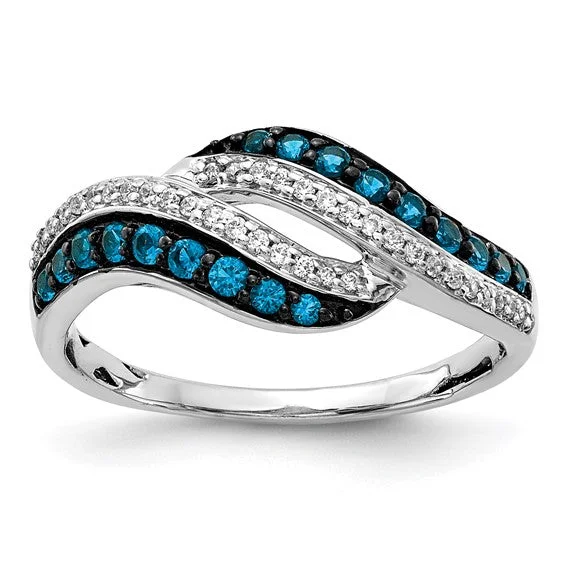 Ladies heavenly grace rings -14k White Gold Blue and White Diamond Swirl Ring