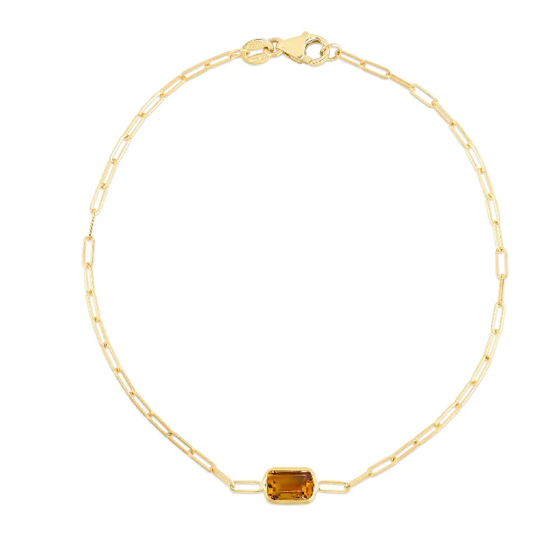 Ladies Bracelets Wide Glow-14K Citrine Paperclip Bracelet