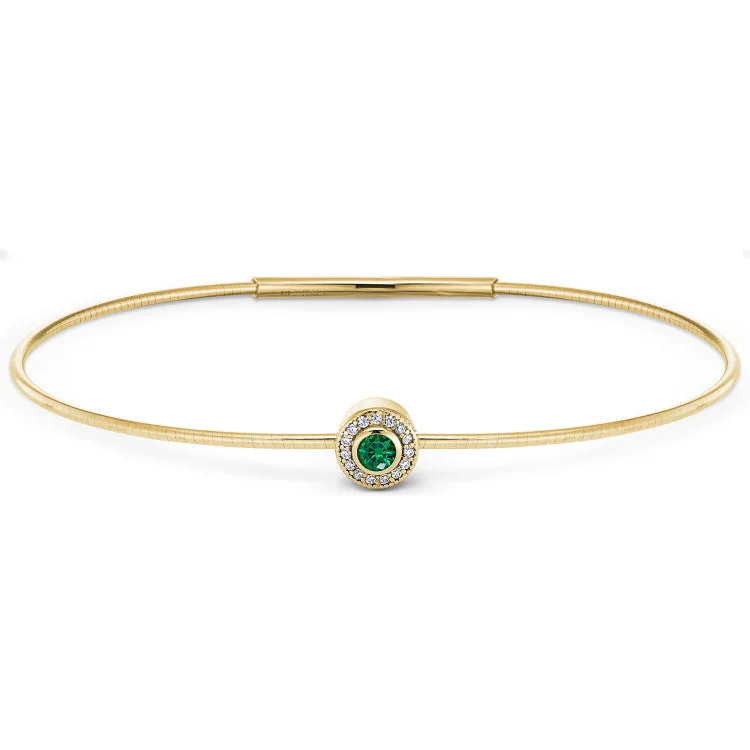 Ladies Bracelets for Casual Glow-Gold Finish Finish Sterling Silver Round Simulated Emerald Birth Gem Bracelet with Simulated Diamonds