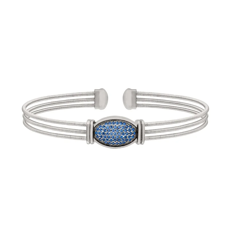 Ladies Bracelets with Arrow Spark-Rhodium Finish Sterling Silver Three Cable Cuff Bracelet with Black Rhodium Finish Simulated Blue Sapphire Oval