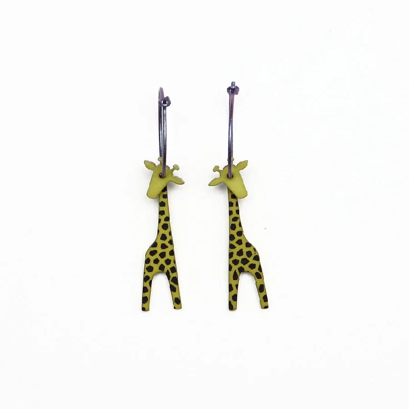 Ladies daring edge earrings -Lene Lundberg K-Form Chartreuse Giraffe Earrings