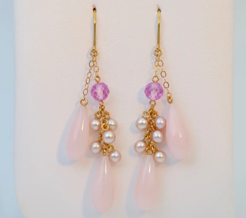 Ladies desert bloom earrings -14K Pearl Pink Dangle Earrings