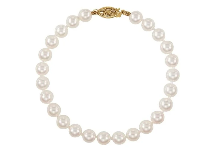 Ladies Bracelets with Sea Aquamarine-14KT 6 MM WHITE CULTURED AKOYA PEARL BRACELET