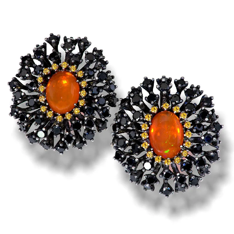 Ladies anniversary gleam earrings -Silver Astra Earrings with Fire Opal, Garnet & Spinel