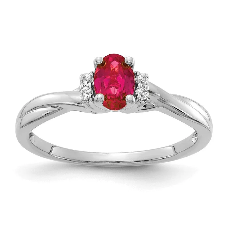 Ladies robust chunky rings -14K White Gold Diamond And Oval Ruby Twist Band Ring