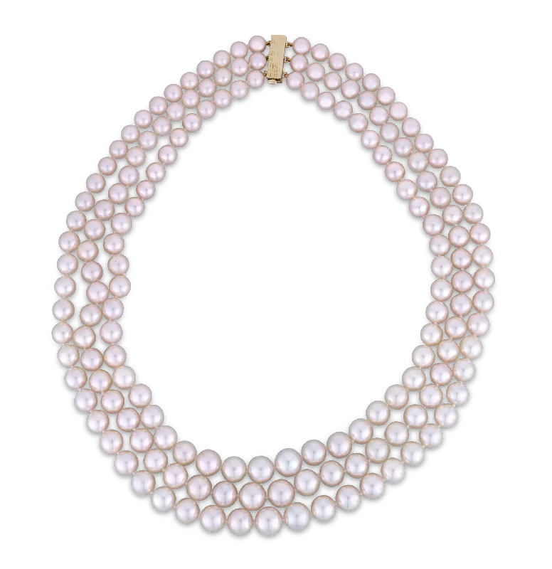 Ladies Necklaces for Travel Spark-Triple Strand Akoya Pearl Necklace