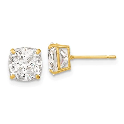 Ladies sleek hoop earrings -14k Yellow Gold CZ Cushion Cut Stud Earrings