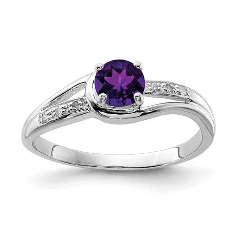 Ladies blissful charm rings -Sterling Silver Round Amethyst and Diamond Ring