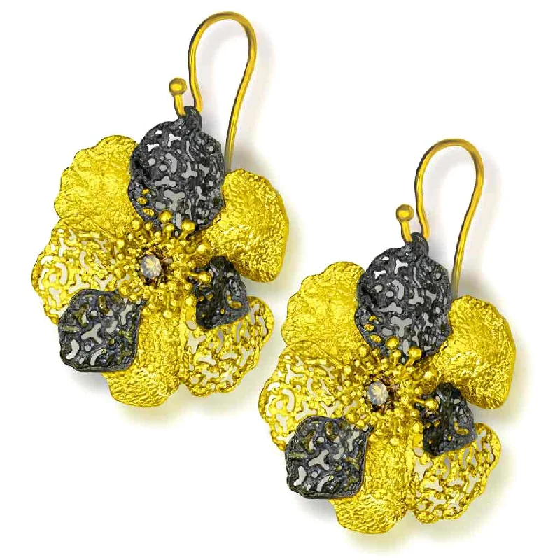 Ladies rhinestone dazzle earrings -Gold Coronaria Earrings with Champagne Diamonds