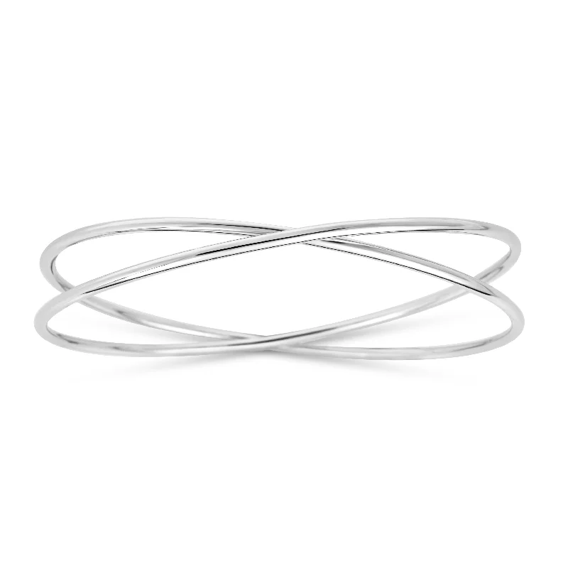 Ladies Bracelets for Elder Shine-Silver Slip on Crossover Bangle