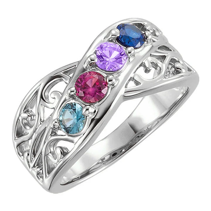 Ladies blossoming spring rings -Filigree Lined 4mm Stone Mother's Family Birthstone Ring