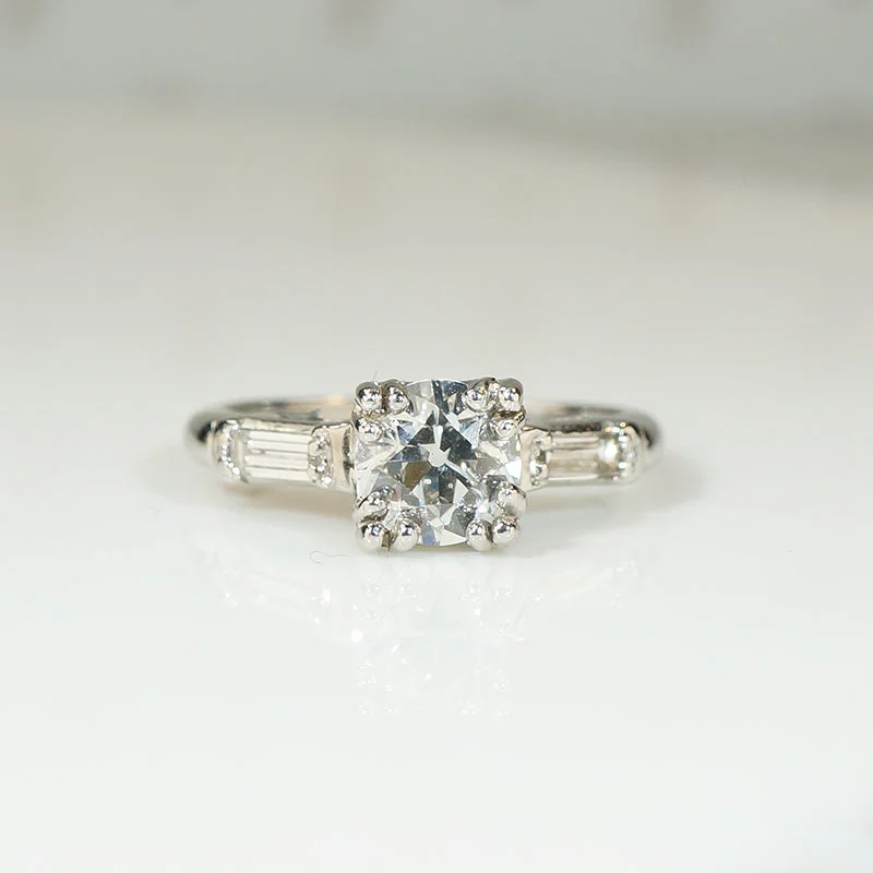 Bar accent engagement rings -Classic 1940s Old European Cut Diamond Engagement Ring