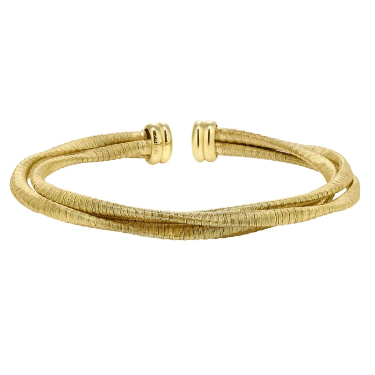 Ladies Bracelets with Custom Spark-Gold Finish Sterling Silver Loosely Twisted Three Cable Cuff Bracelet