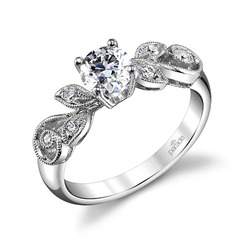 Loving sentiment engagement rings -Milgrain Leaf Diamond Engagement Ring