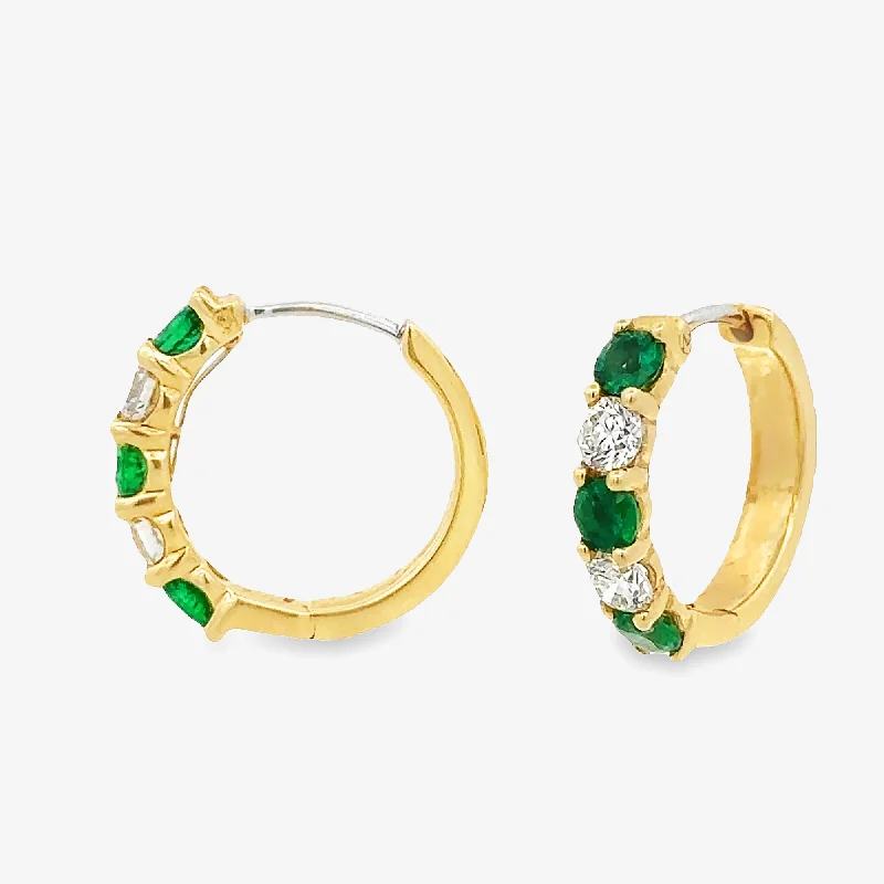 Ladies elephant wisdom earrings -Emerald & Diamond Small Hoop Earrings