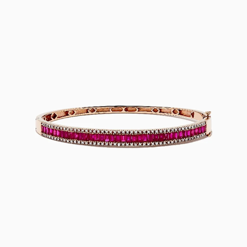 Ladies Bracelets for Travel Shine-Ruby Royale 14K Rose Gold Ruby and Diamond Bangle, 3.93 TCW