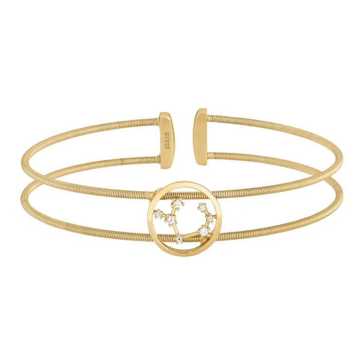 Ladies Bracelets Crafted Spark-Gold Finish Sterling Silver Cable Cuff Constellation Bracelet with Simulated Diamonds - Sagittarius