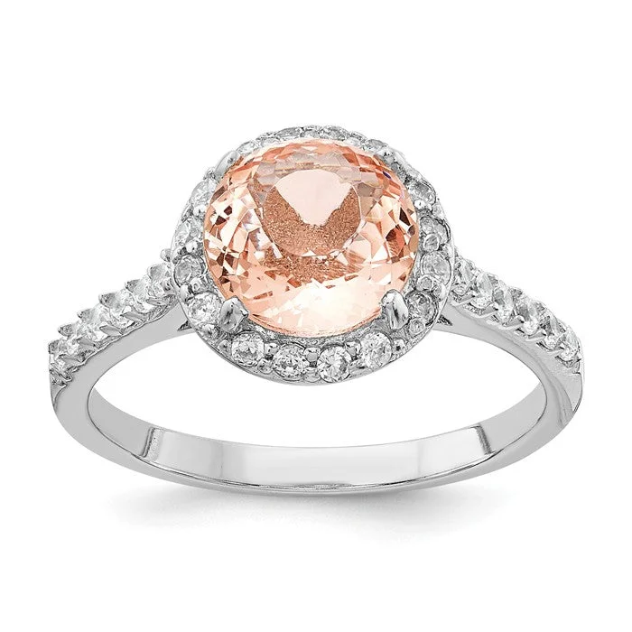 Ladies dazzling Swarovski rings -Cheryl M Sterling Silver Simulated Morganite Round Halo Ring