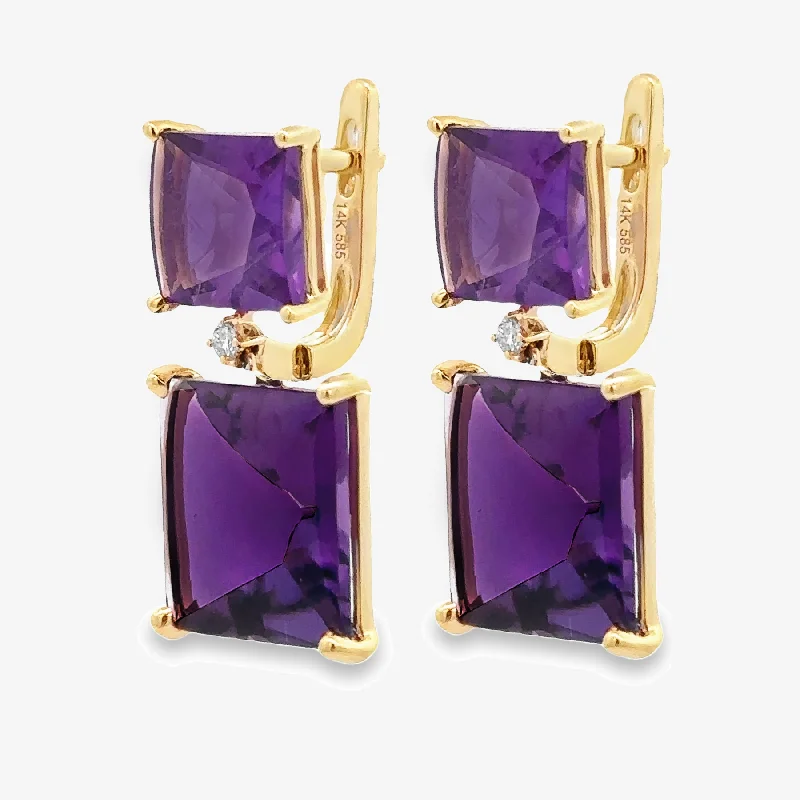 Ladies festive holiday earrings -Square Cabochon Amethyst Dangle Earrings