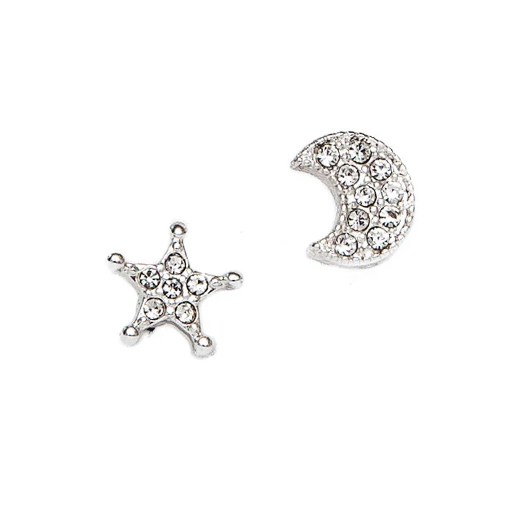 Ladies zodiac glow earrings -Pom Star and Moon Crystal Stud Earrings