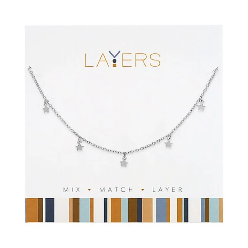 Ladies Necklaces for Design Spark-Center Court : Silver Mini Stars Layers Necklace