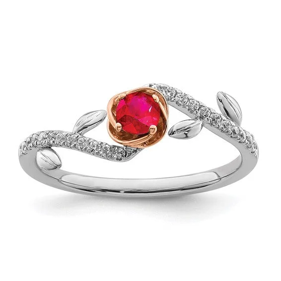 Ladies glittering spark rings -14k White and Rose Gold Two-tone Rose Ruby and Diamond Ring