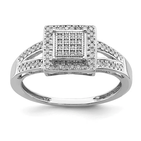 Ladies value sparkle rings -Sterling Silver Multi-Stone Genuine Diamond Square Ring - Size 8