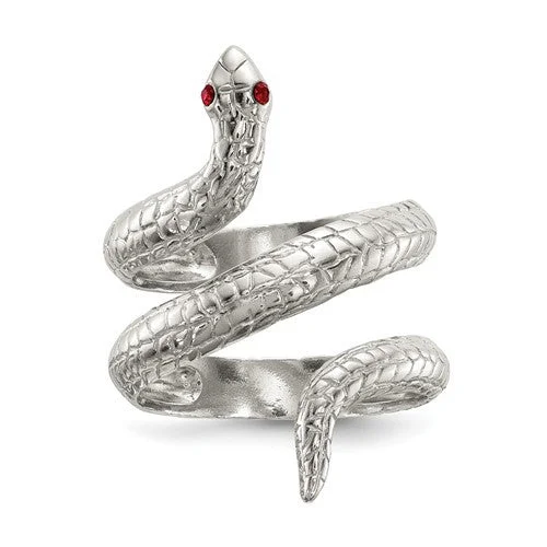 Ladies serene touch rings -Sterling Silver Red Crystal Eyed Snake Wrap Ring